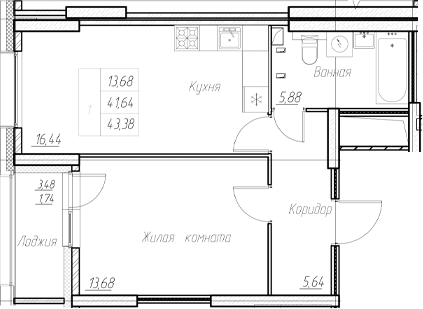 Планировка — Аквилон Ливз, 2-комн., 42 м²