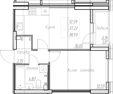 Планировка — Аквилон Ливз, 2-комн., 37 м²