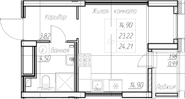 Планировка — Аквилон Ливз, Студия, 23 м²