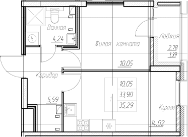 Планировка — Аквилон Ливз, 2-комн., 34 м²