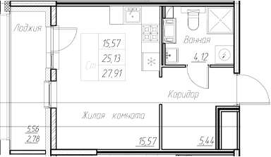 Планировка — Аквилон Ливз, Студия, 25 м²