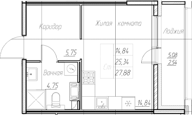 Планировка — Аквилон Ливз, Студия, 25 м²