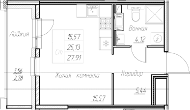 Планировка — Аквилон Ливз, Студия, 25 м²