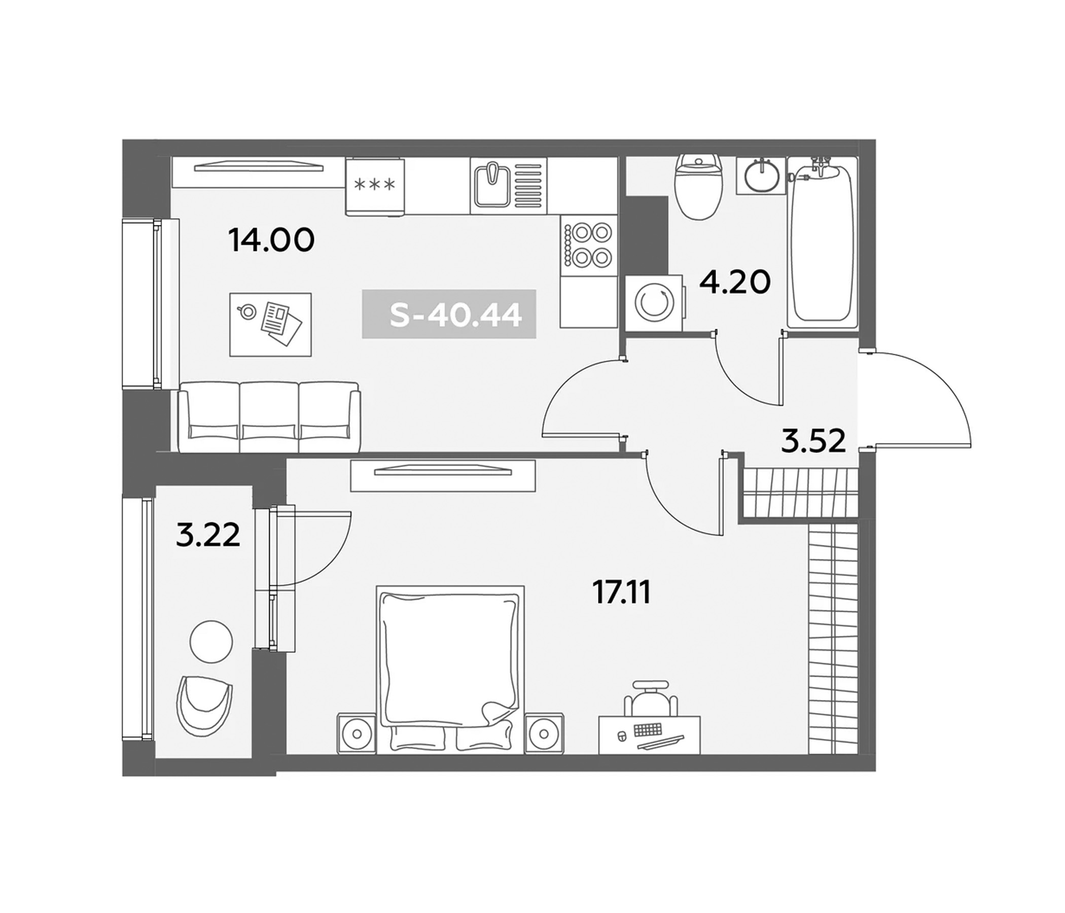 Планировка — Аквилон Ливз, 2-комн., 39 м²