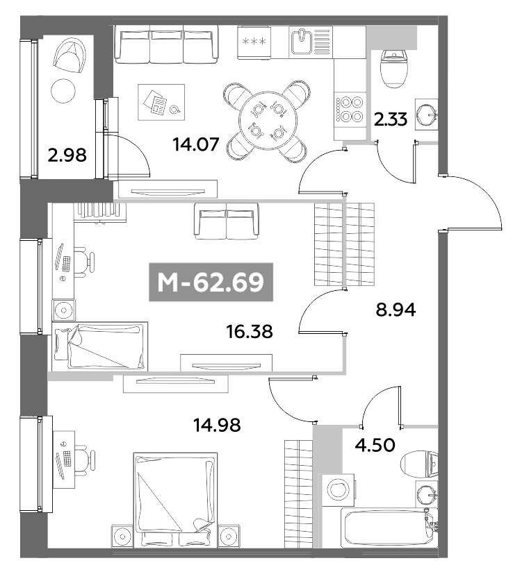 Планировка — Аквилон Ливз, 3-комн., 61 м²