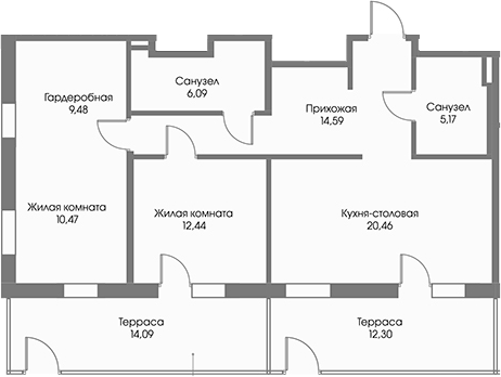 Планировка — Рощино Residence, 2-комн., 79 м²