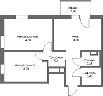 Планировка — Рощино Residence, 2-комн., 55 м²