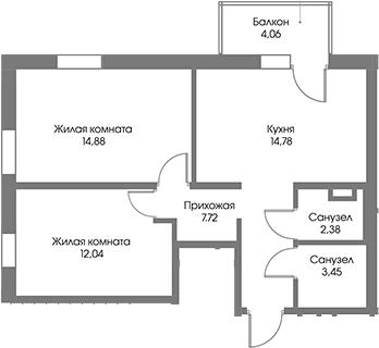 Планировка — Рощино Residence, 2-комн., 55 м²