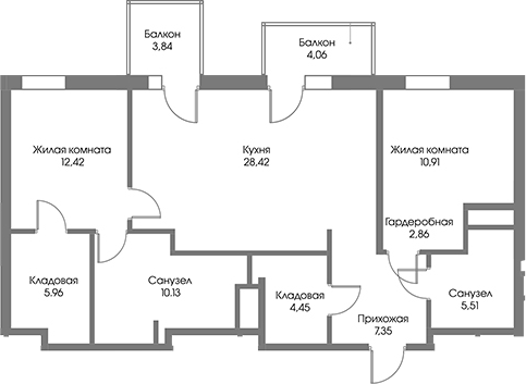 Планировка — Рощино Residence, 3-комн., 88 м²