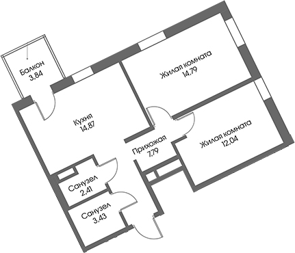 Планировка — Рощино Residence, 2-комн., 55 м²