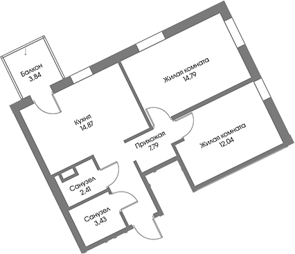Планировка — Рощино Residence, 2-комн., 56 м²