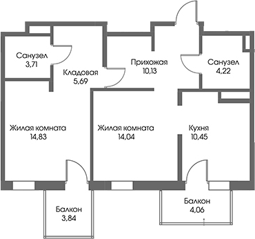 Планировка — Рощино Residence, 2-комн., 63 м²