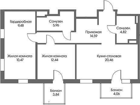 Планировка — Рощино Residence, 2-комн., 78 м²