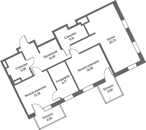 Планировка — Рощино Residence, 2-комн., 78 м²