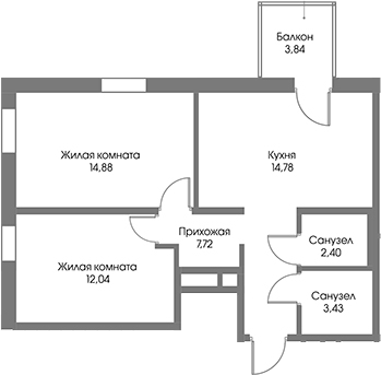 Планировка — Рощино Residence, 2-комн., 55 м²