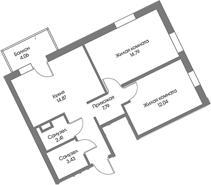 Планировка — Рощино Residence, 2-комн., 55 м²