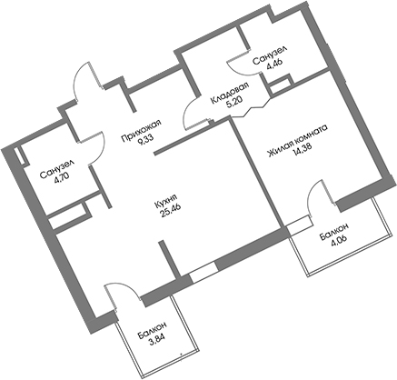 Планировка — Рощино Residence, 2-комн., 64 м²