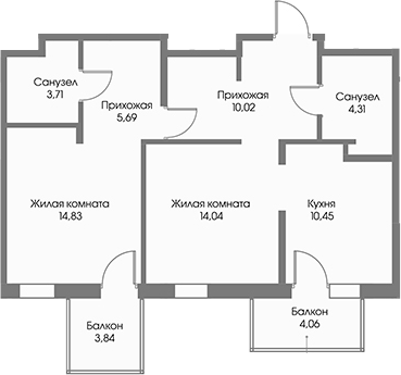 Планировка — Рощино Residence, 2-комн., 63 м²