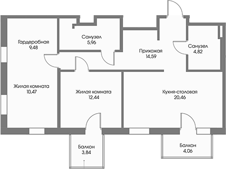Планировка — Рощино Residence, 2-комн., 78 м²