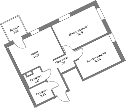 Планировка — Рощино Residence, 2-комн., 55 м²