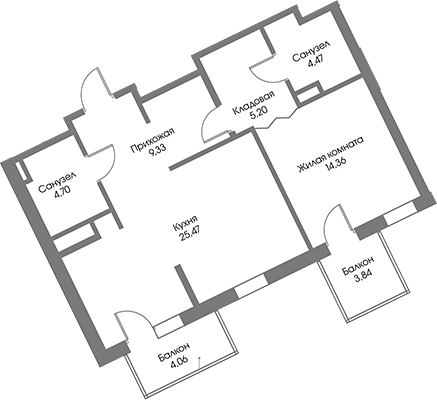 Планировка — Рощино Residence, 2-комн., 64 м²