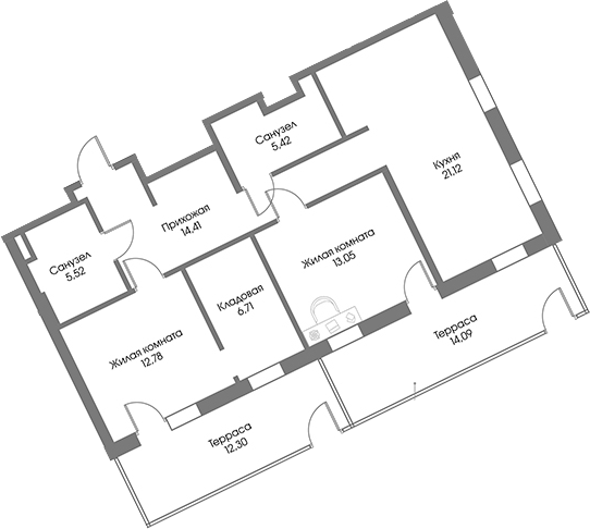 Планировка — Рощино Residence, 3-комн., 79 м²