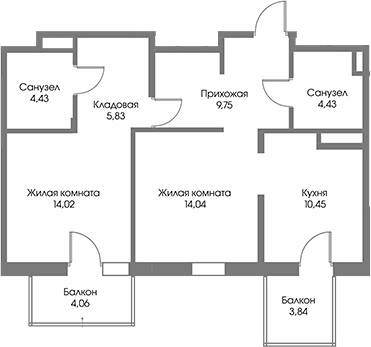 Планировка — Рощино Residence, 2-комн., 63 м²