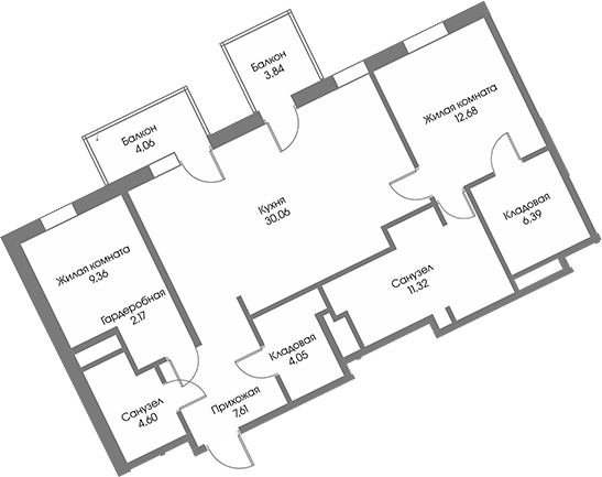 Планировка — Рощино Residence, 3-комн., 88 м²