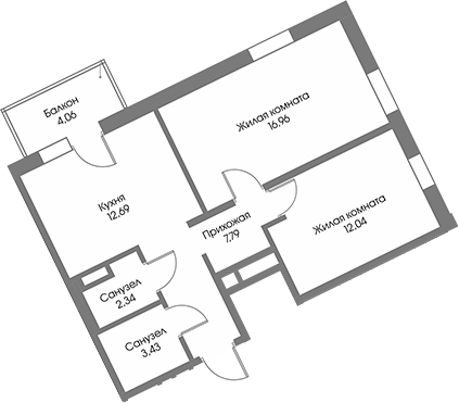 Планировка — Рощино Residence, 2-комн., 55 м²