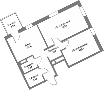 Планировка — Рощино Residence, 2-комн., 55 м²
