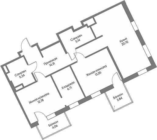 Планировка — Рощино Residence, 3-комн., 78 м²