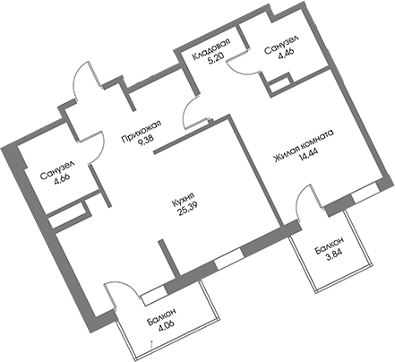 Планировка — Рощино Residence, 2-комн., 64 м²