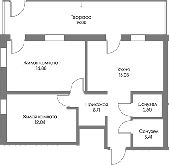 Планировка — Рощино Residence, 2-комн., 57 м²