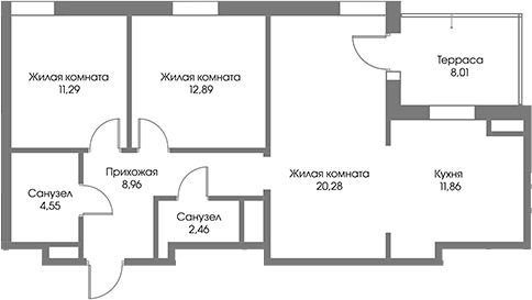 Планировка — Рощино Residence, 3-комн., 72 м²