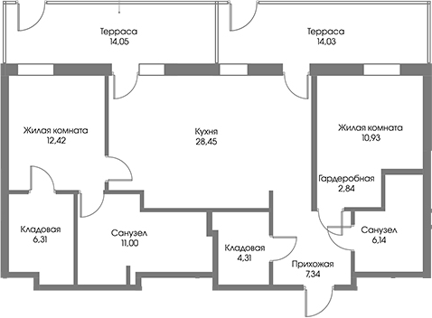 Планировка — Рощино Residence, 2-комн., 90 м²