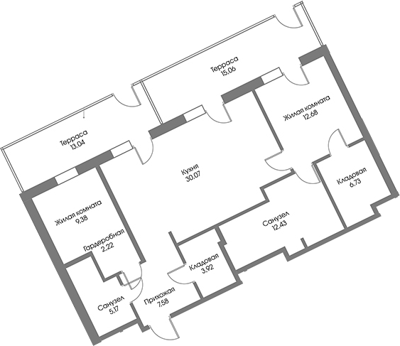 Планировка — Рощино Residence, 2-комн., 90 м²