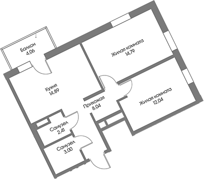 Планировка — Рощино Residence, 2-комн., 55 м²