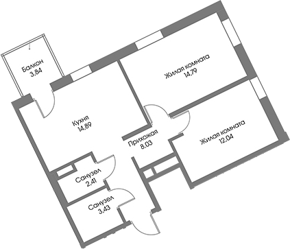 Планировка — Рощино Residence, 2-комн., 56 м²