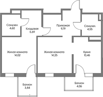 Планировка — Рощино Residence, 2-комн., 63 м²