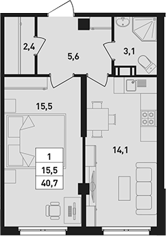 Планировка — Ромашки, 2-комн., 41 м²
