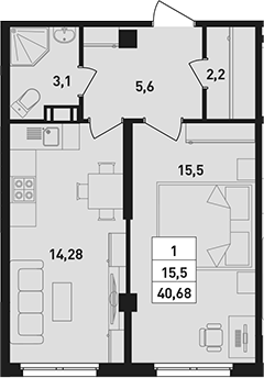 Планировка — Ромашки, 2-комн., 41 м²