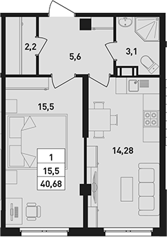 Планировка — Ромашки, 2-комн., 41 м²