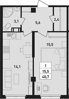 Планировка — Ромашки, 2-комн., 41 м²