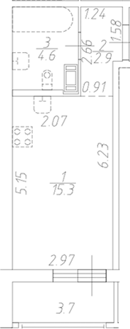 Планировка — Аквилон Ливз, Студия, 23 м²