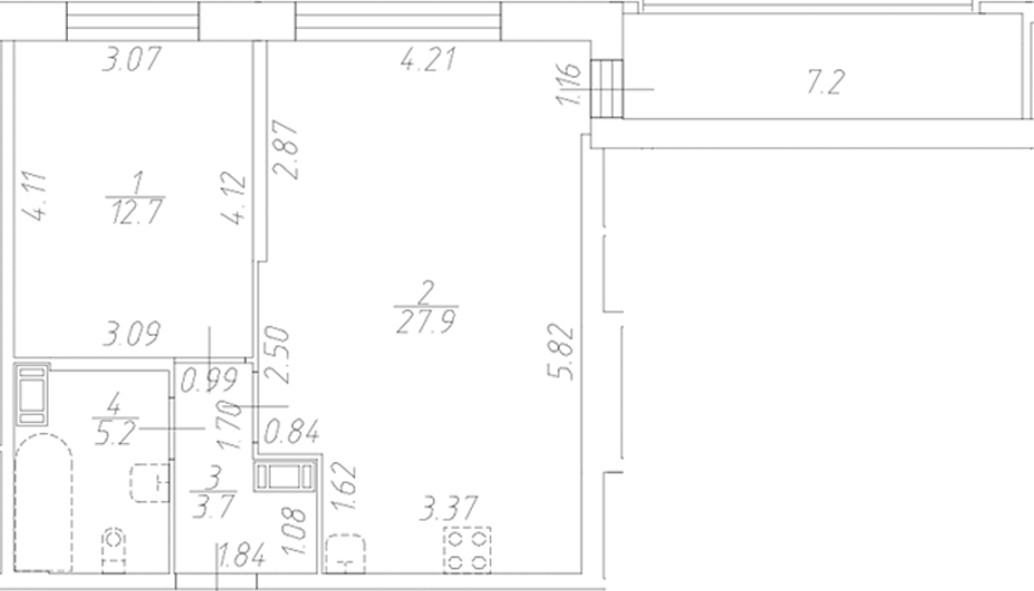 Планировка — Аквилон Ливз, 2-комн., 50 м²