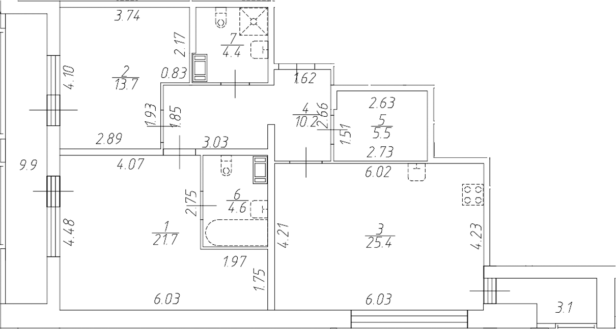 Планировка — Аквилон Ливз, 3-комн., 87 м²