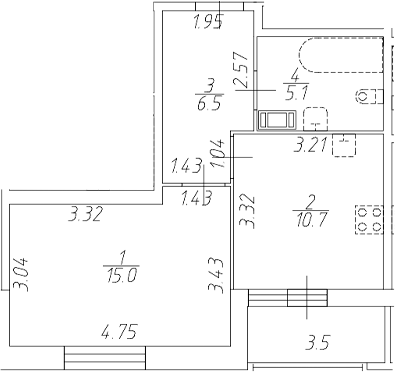 Планировка — Аквилон Ливз, 1-комн., 37 м²
