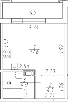 Планировка — Аквилон Ливз, Студия, 27 м²