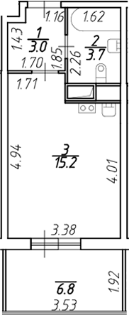Планировка — Аквилон Stories, Студия, 22 м²