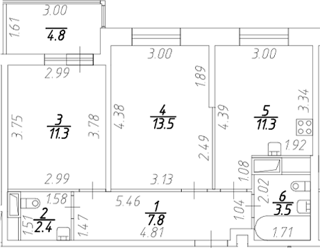 Планировка — Аквилон Stories, 2-комн., 50 м²